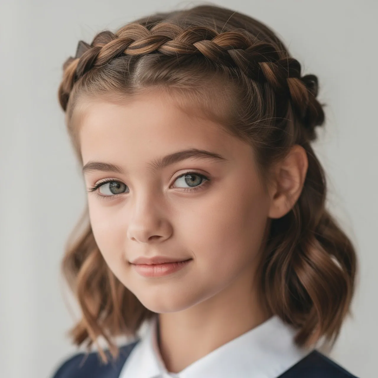 braided crown hairstyle on a young woman with medi