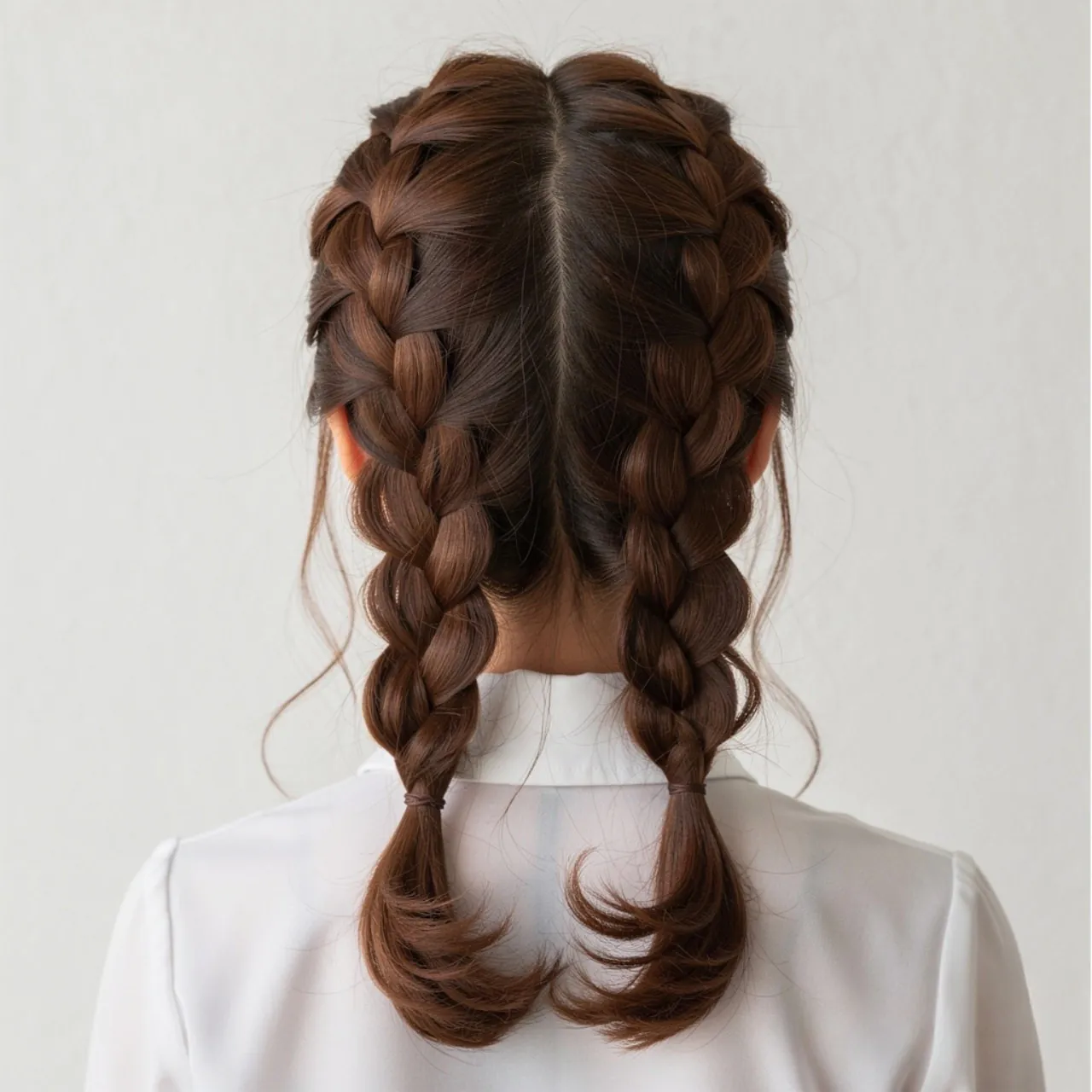 double braided school hairstyle for medium length