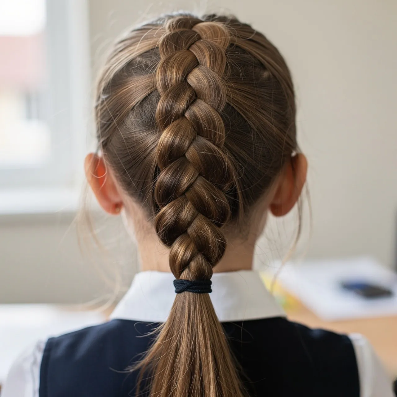 fishtail braid hairstyle on a school aged girl sin