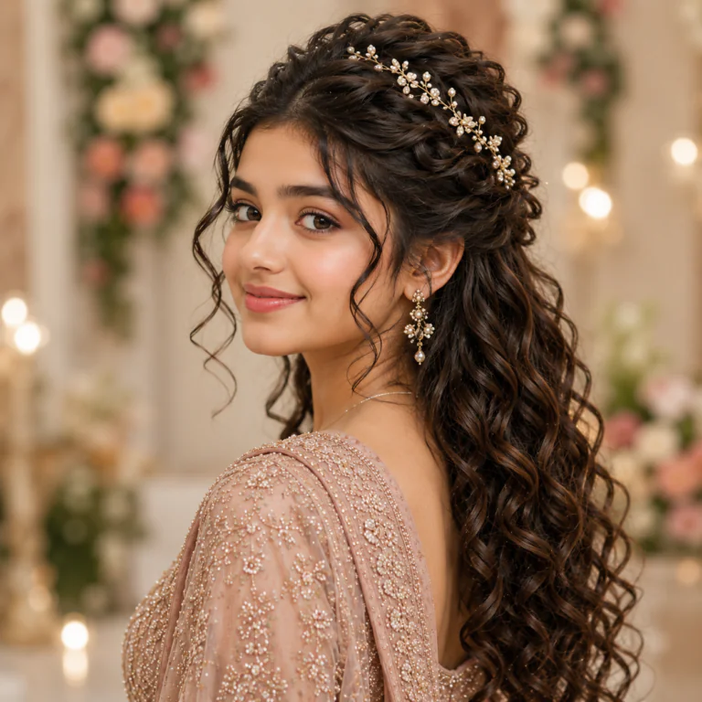 Elegant Half-Up, Half-Down Wedding Beauty