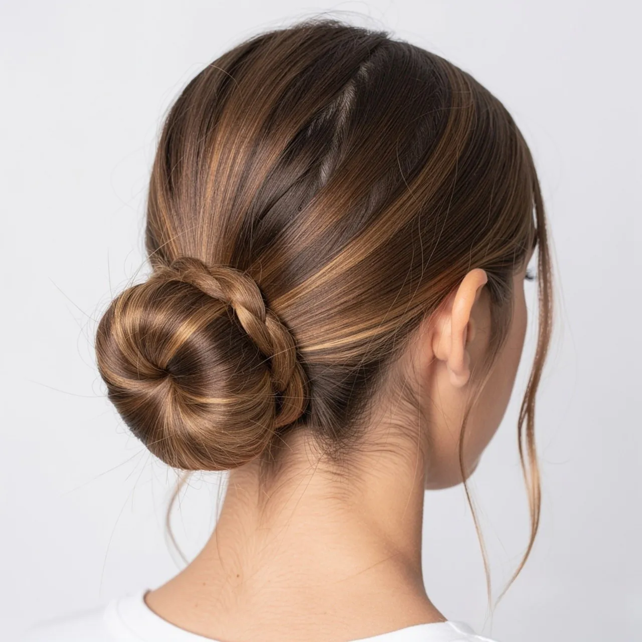 low bun school hairstyle for medium length hair ne