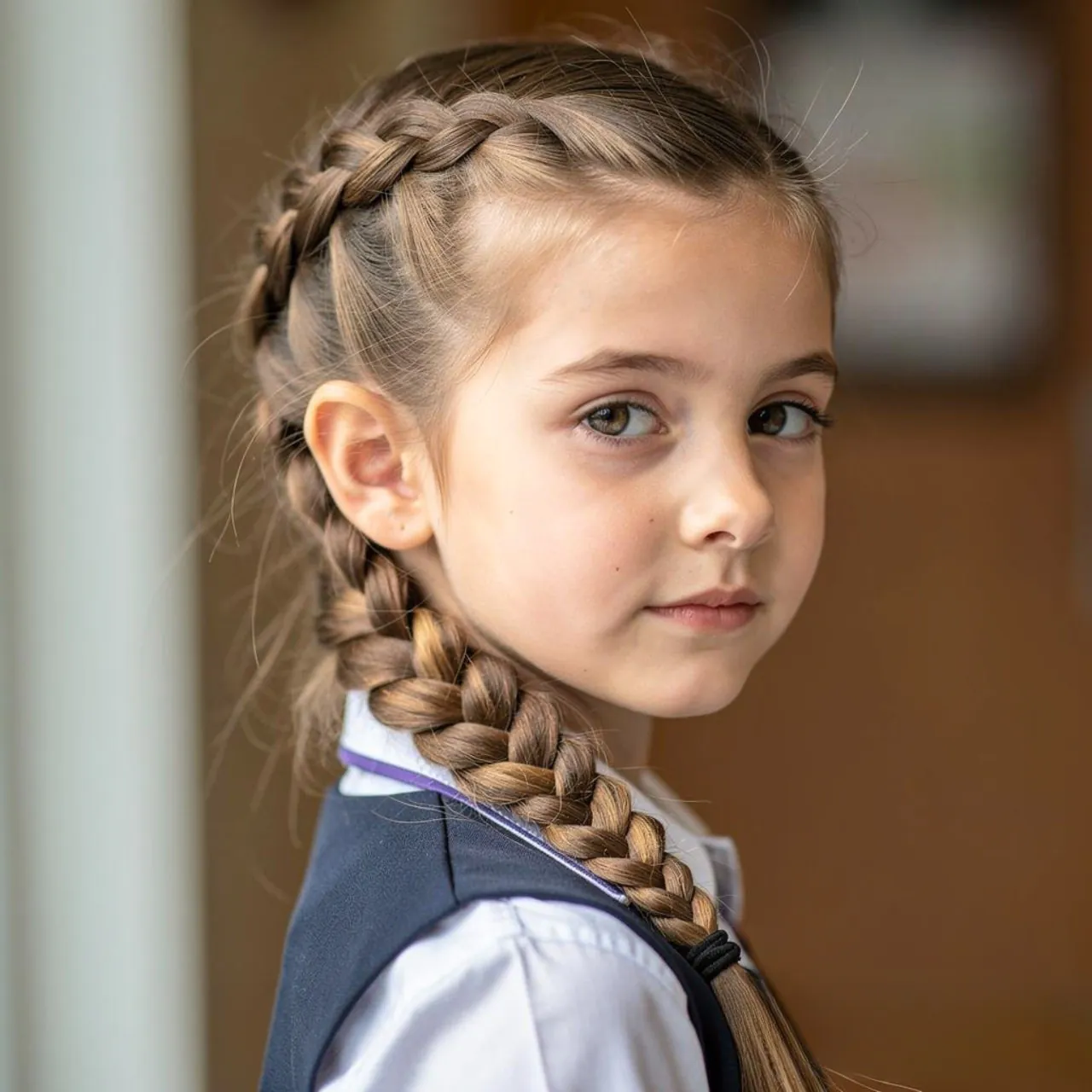 side braid hairstyle for a school girl single phot