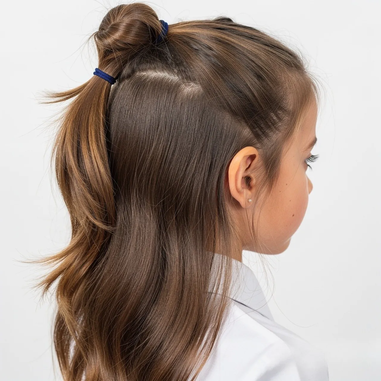 single photo of a school age child with a half up
