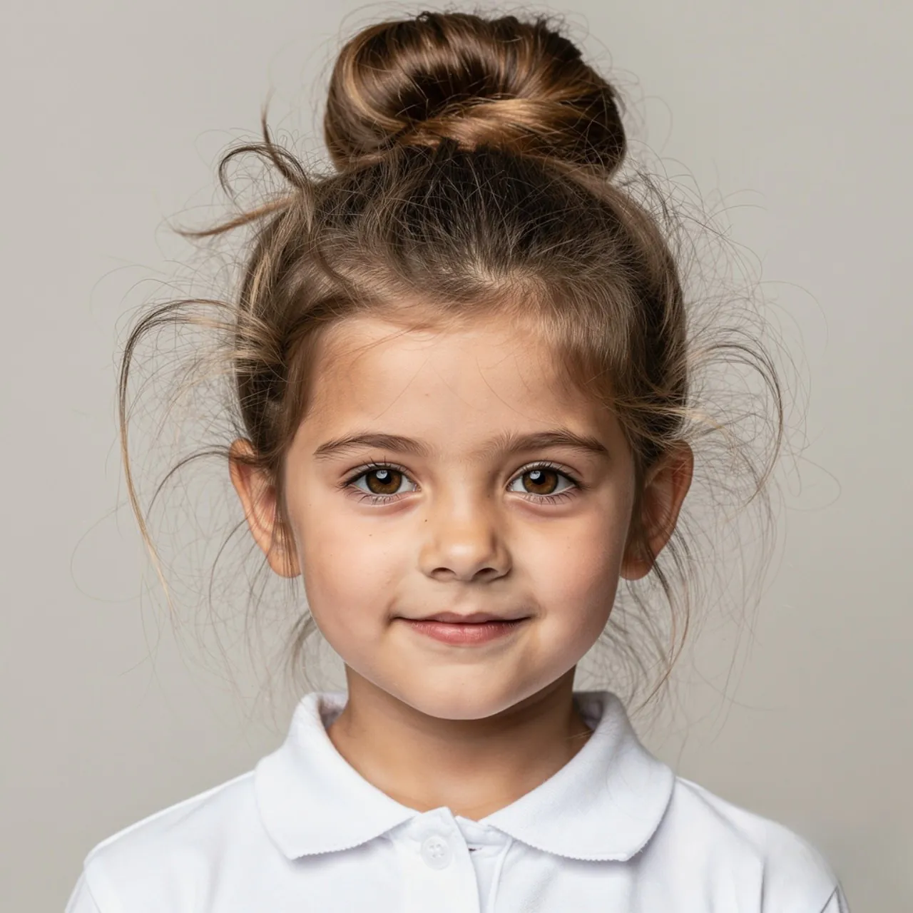 single photo of a school age child with a messy bu