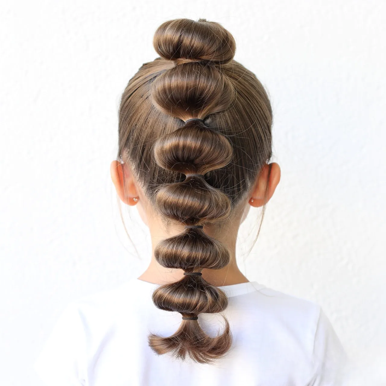 single photo of a school age girl with a bubble po