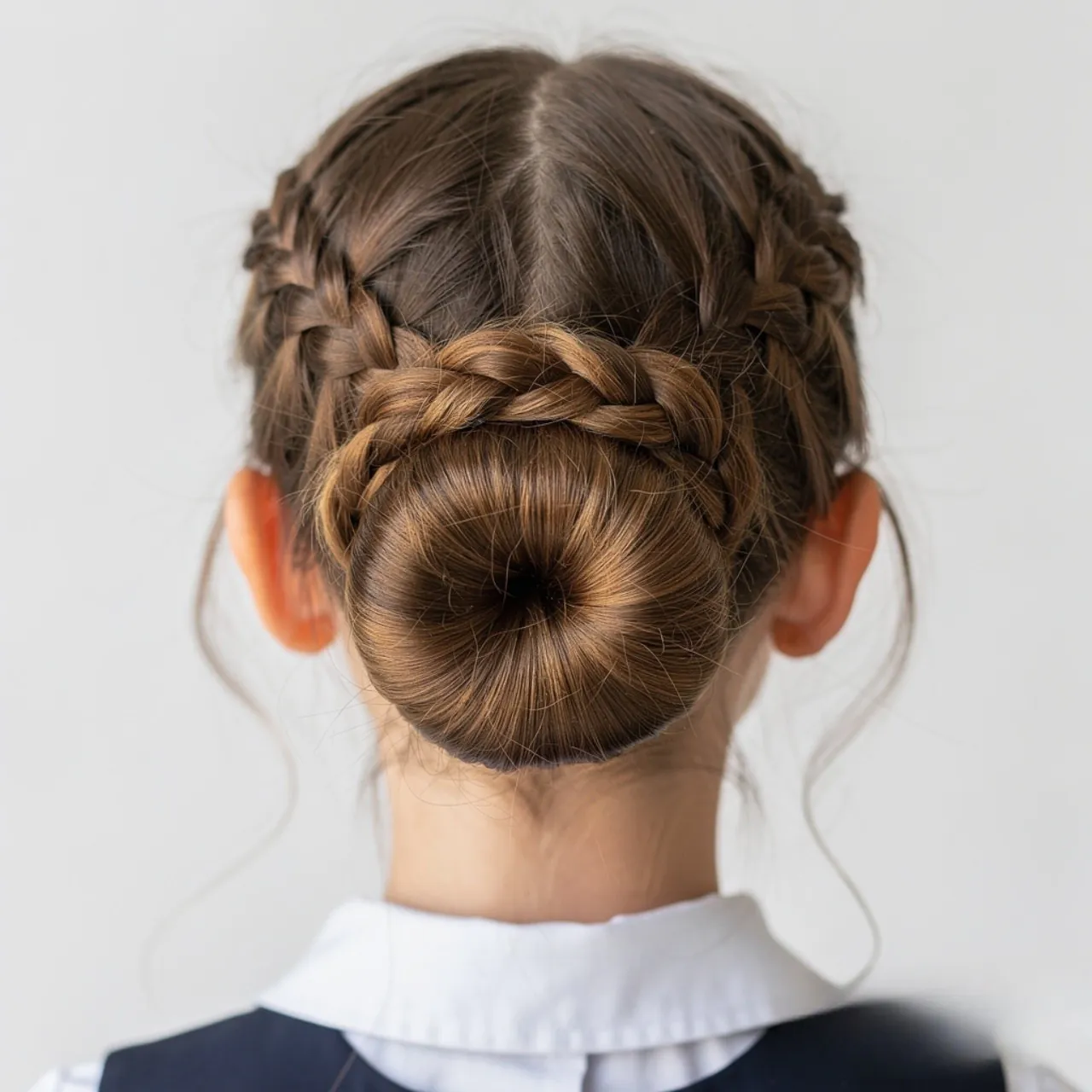 single photo of a schoolgirl hairstyle low bun wit