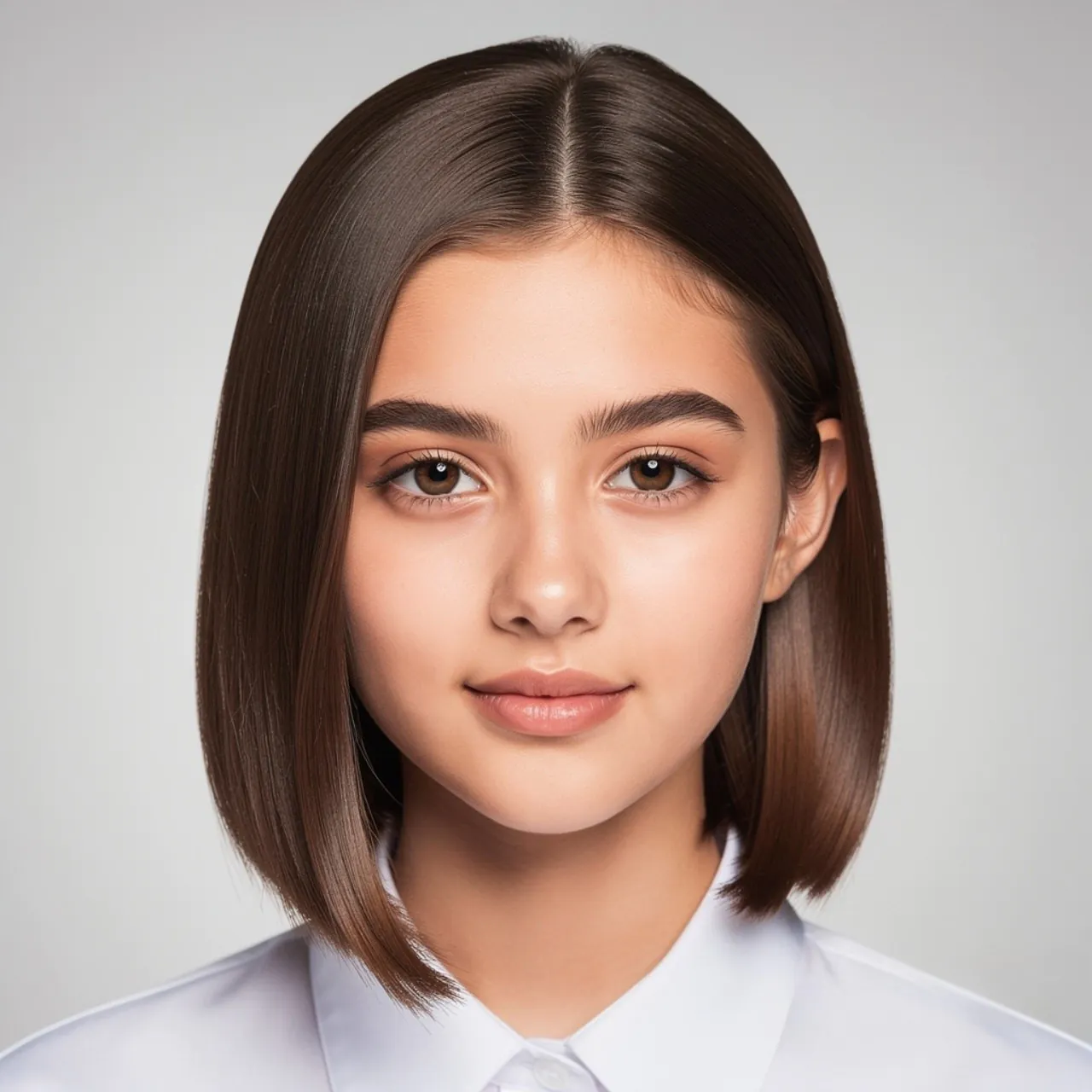 single photo of a straight sleek school hairstyle