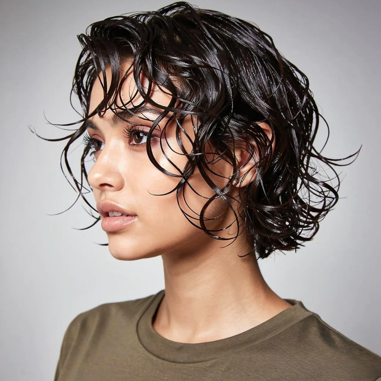 Curly Hairstyles for Short Hair: 13 Trendy Ideas that You’ll Love 14 wet look curly hairstyles for short hair square po