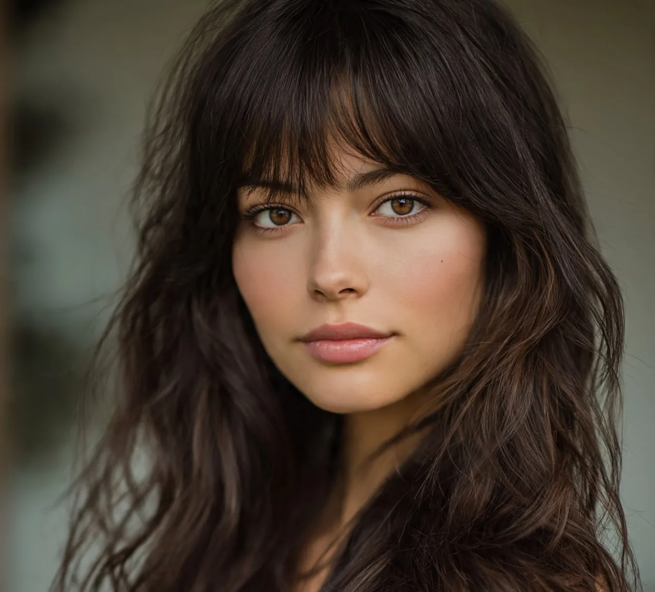 Arched Bang with Long Wavy Hair