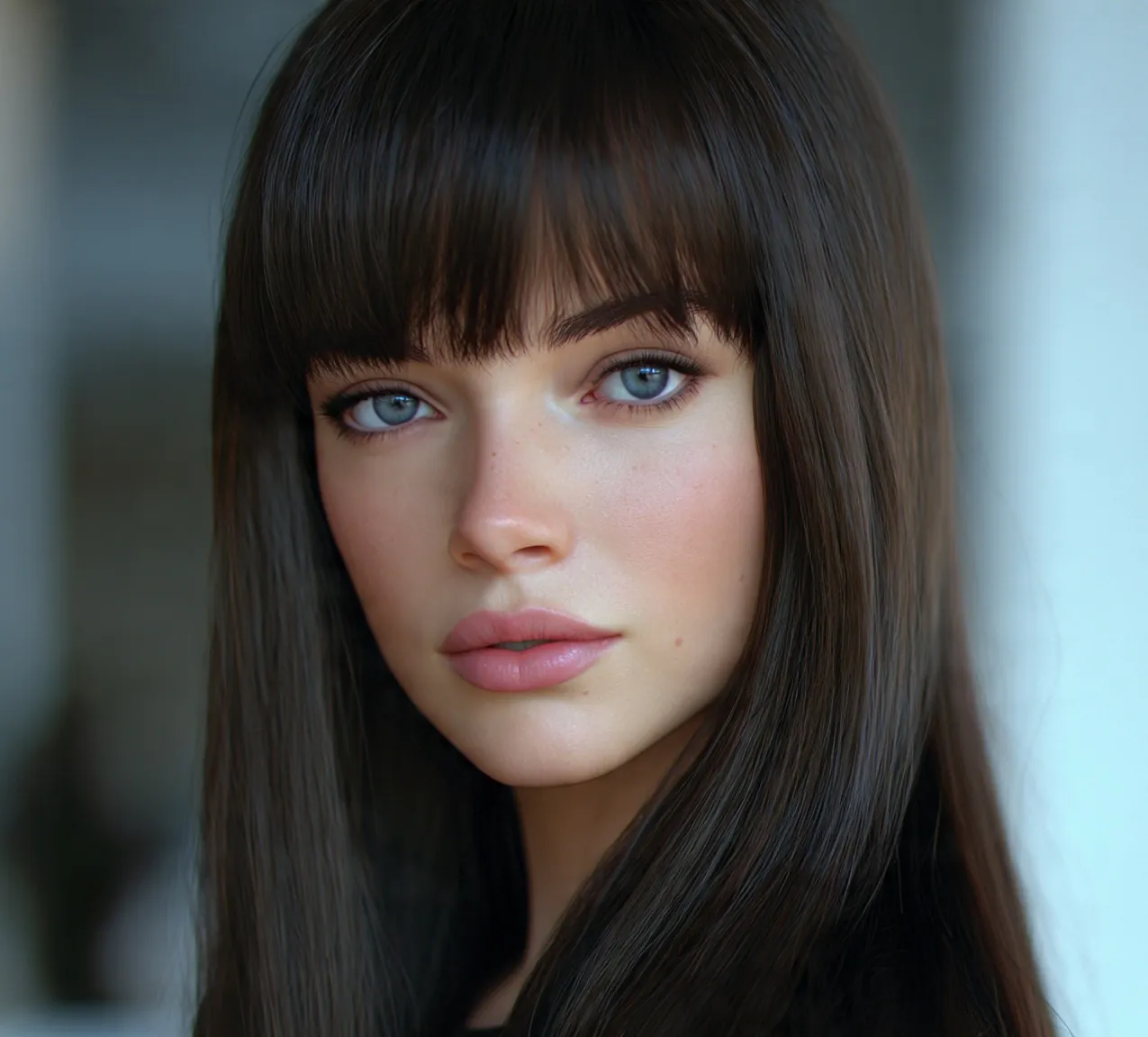 Brow-Skimming Bang with Straight Long Hair