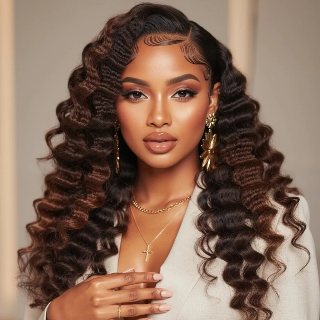 Curls Down with Crimped Texture