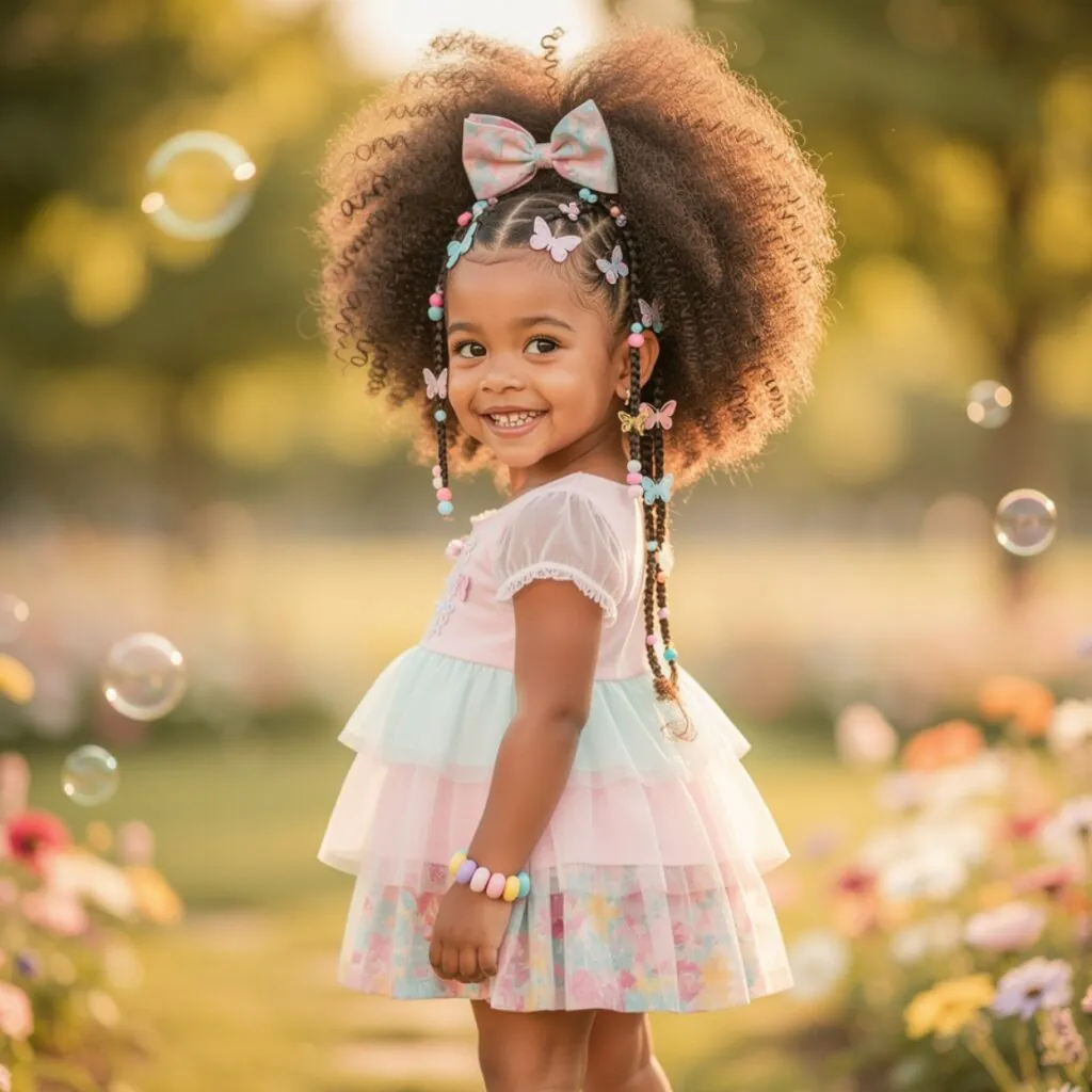 15 Curly Hairstyles Kids Will Love for Every Occasion 6 Curly Cornrow Sides with Puff