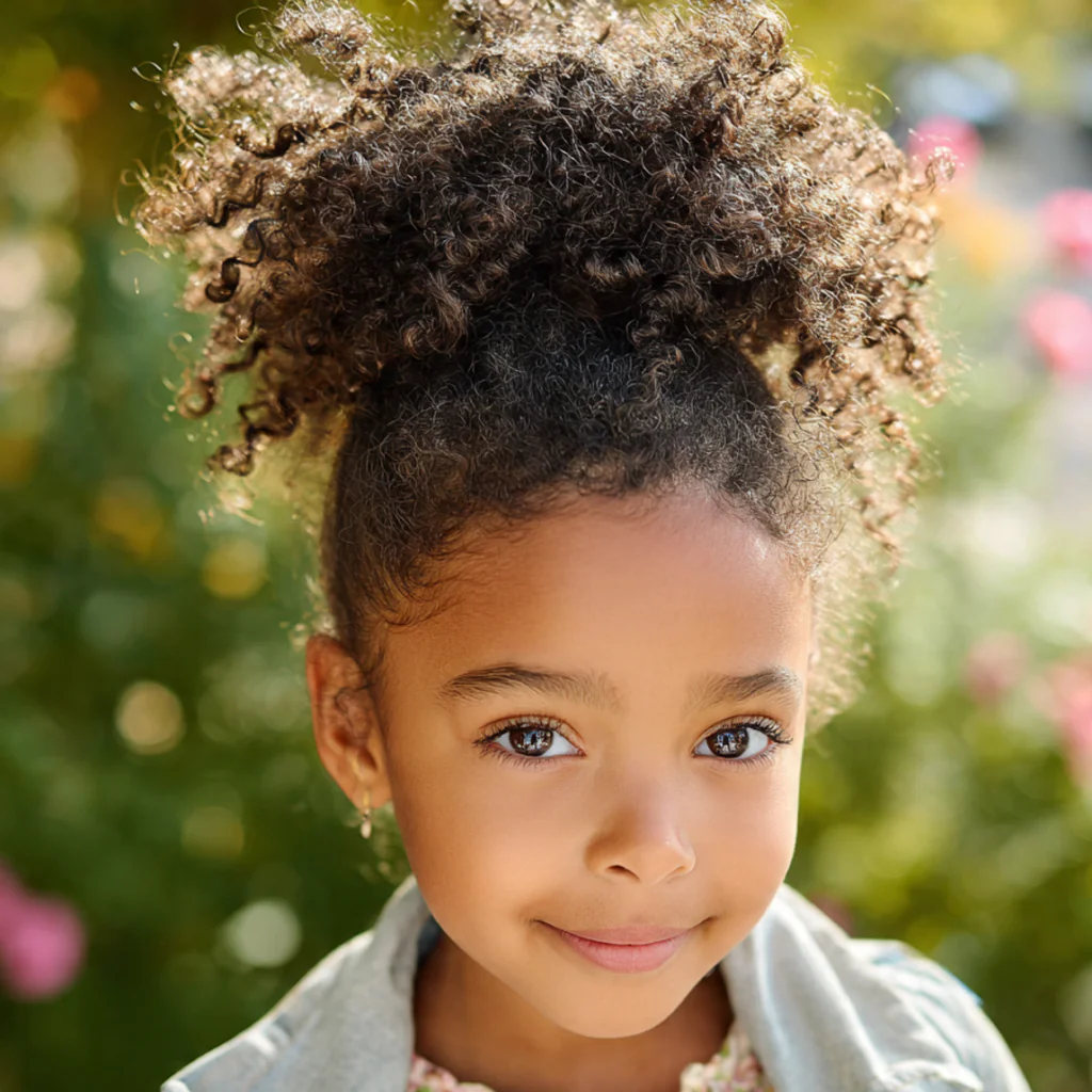 15 Curly Hairstyles Kids Will Love for Every Occasion 2 Curly Puff Ponytail