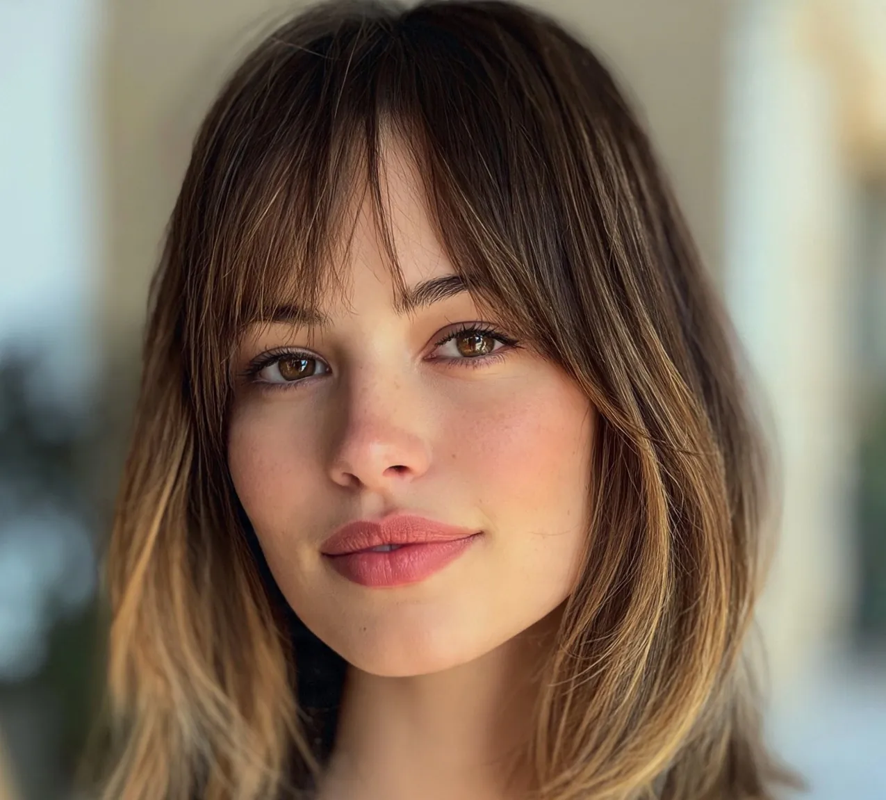 Curtain Bang with Collarbone Lob and Highlights  For Long Hair