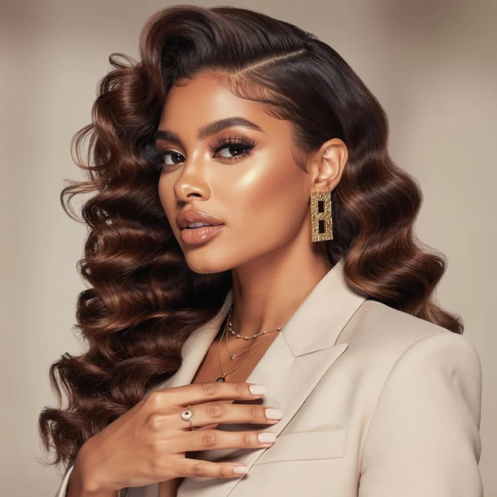 Deep Side Part Curls Down