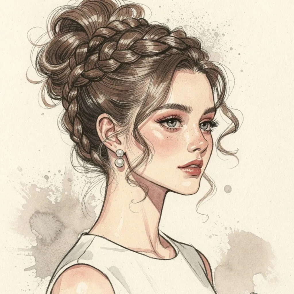 Drawn Braided Curly Updo