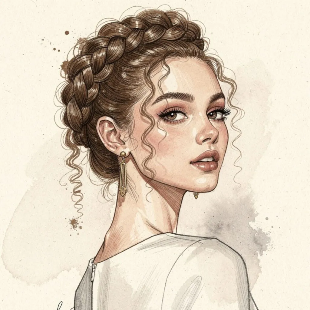 Drawn Curly Crown Braid