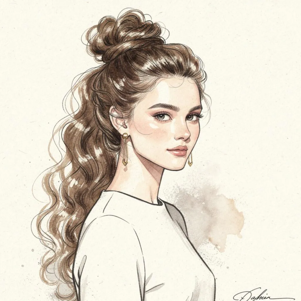 Drawn Curly Half Up Knot