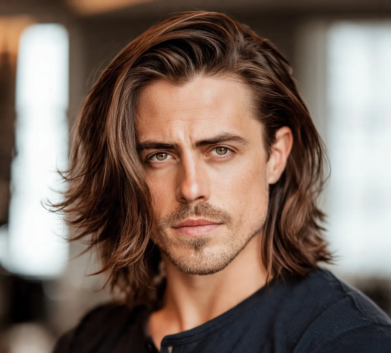 Long Hair with Side Swept Styling For Men