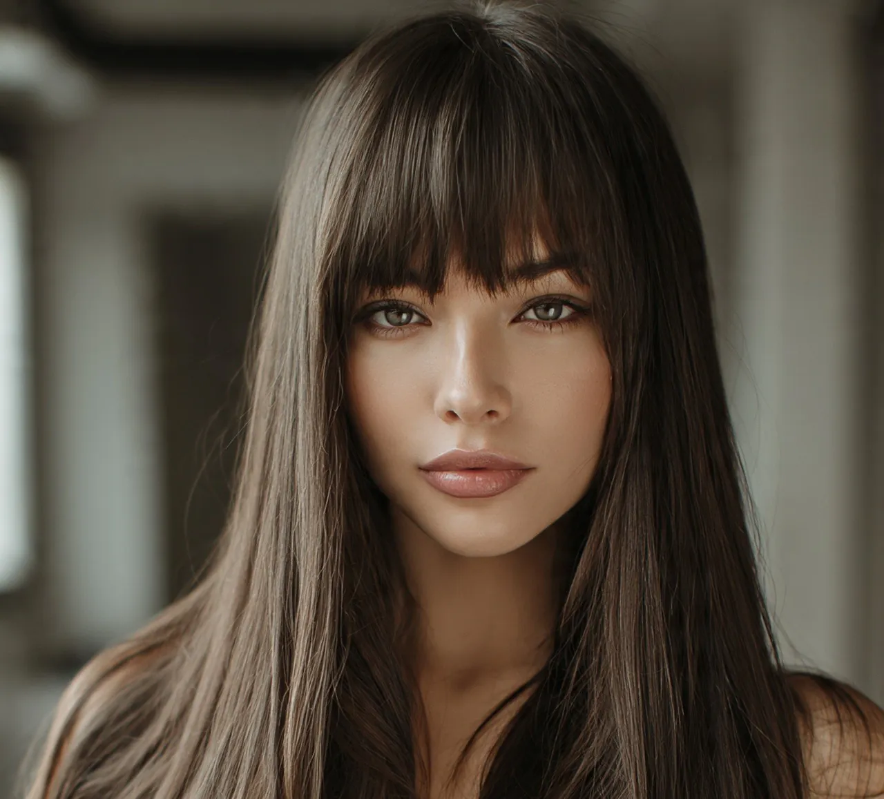 Long Straight Hair with Curtain Bangs
