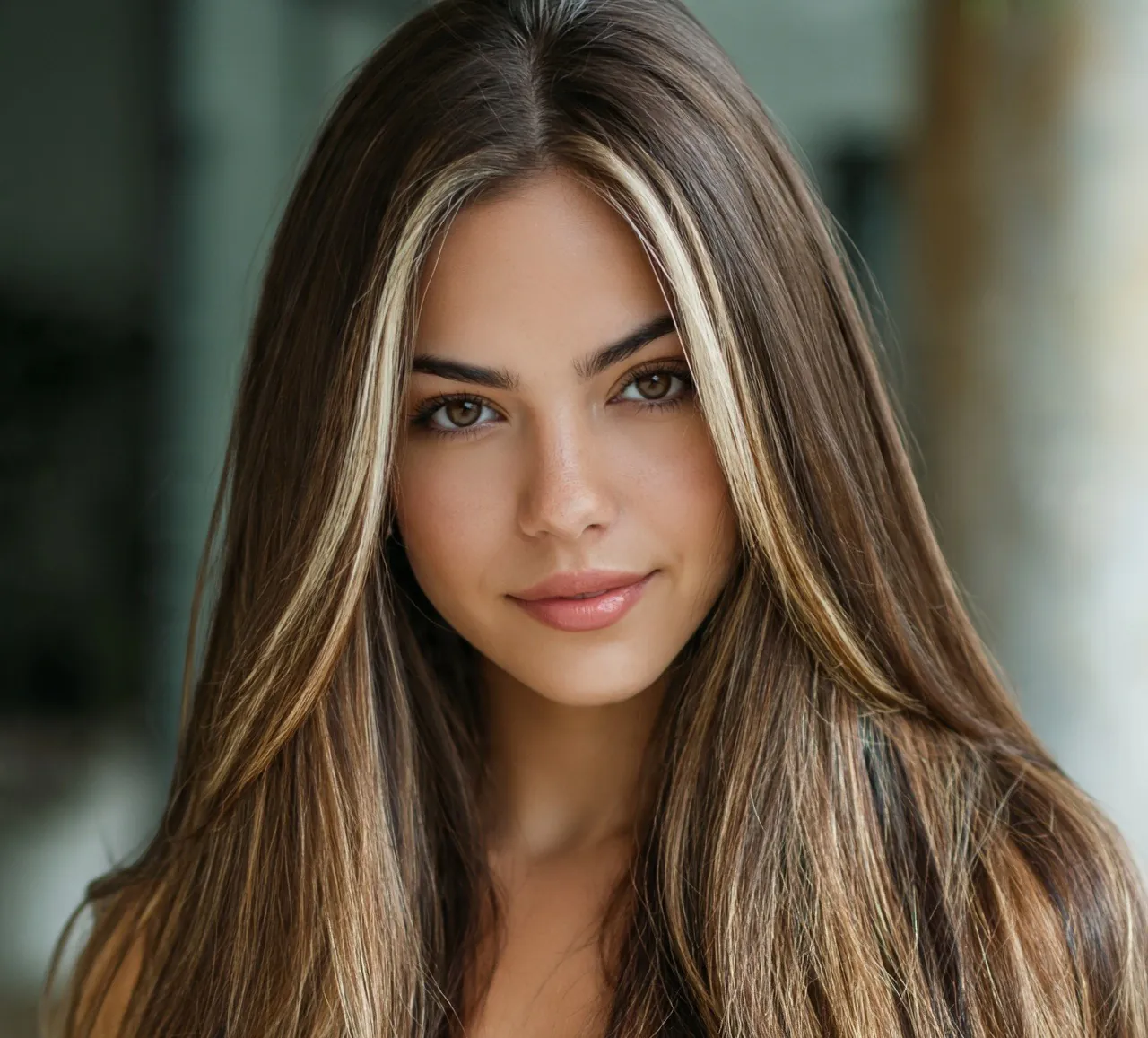 Long Straight Hair with Money Piece Highlights