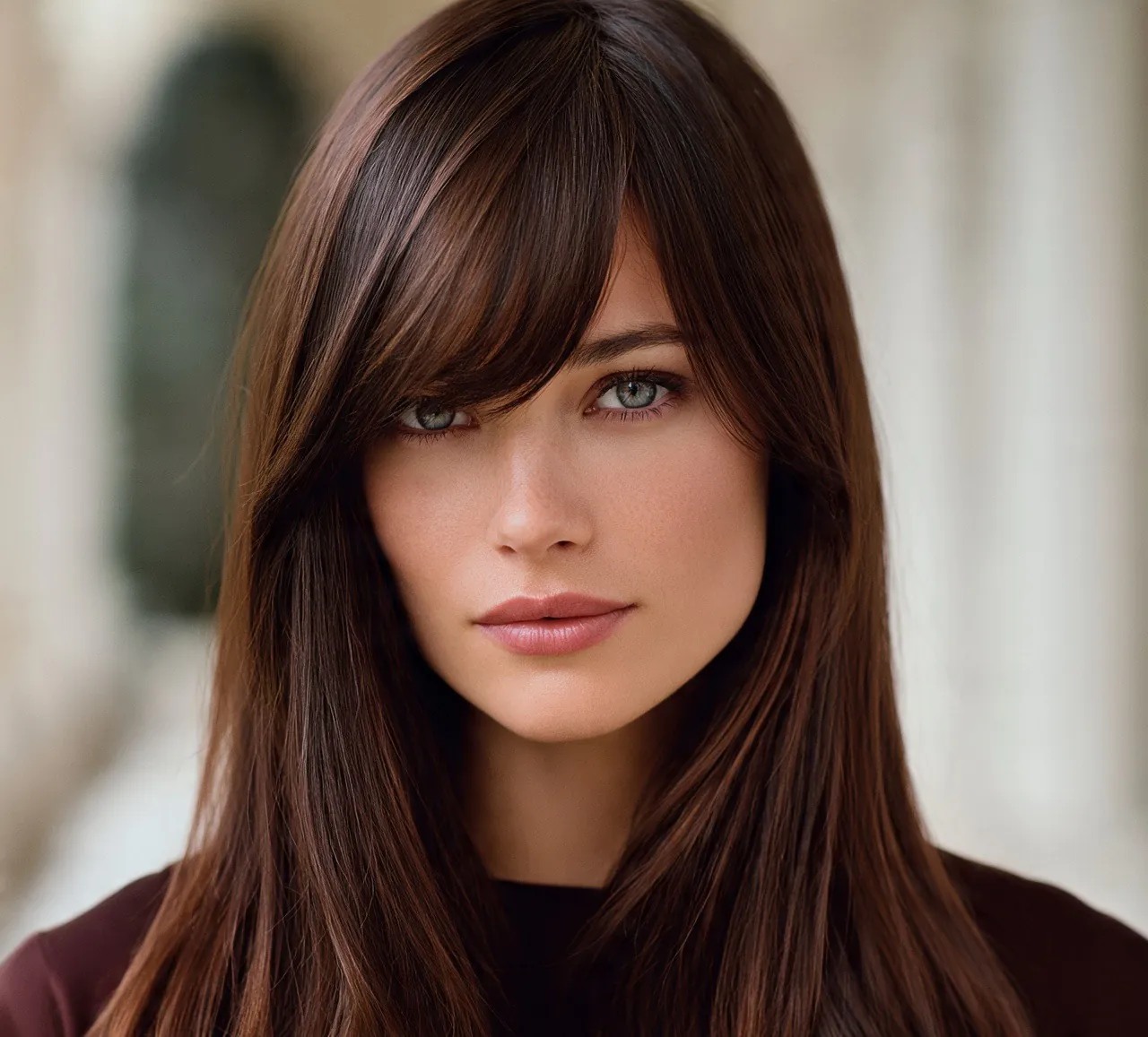  Long Straight Hair with Side Swept Bangs