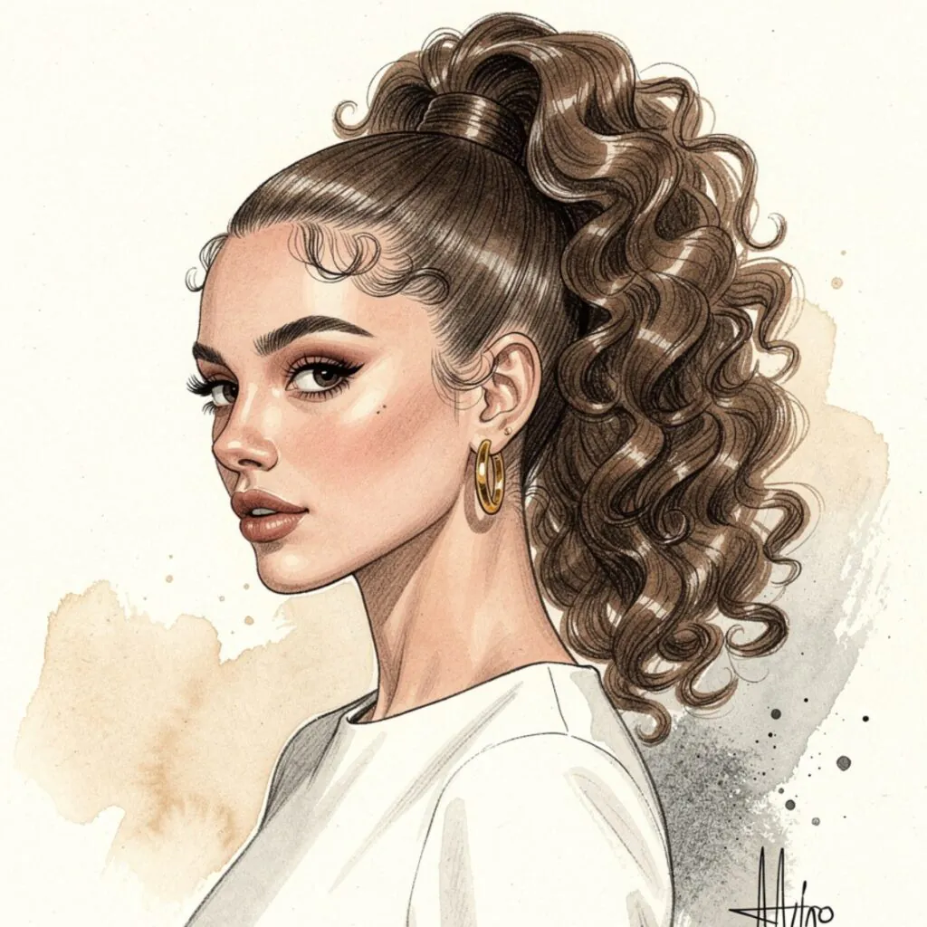 Sketch Inspired Curly High Ponytail