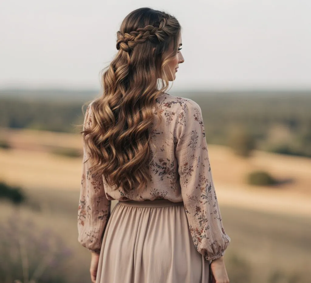 Wavy Braided Half Up Style