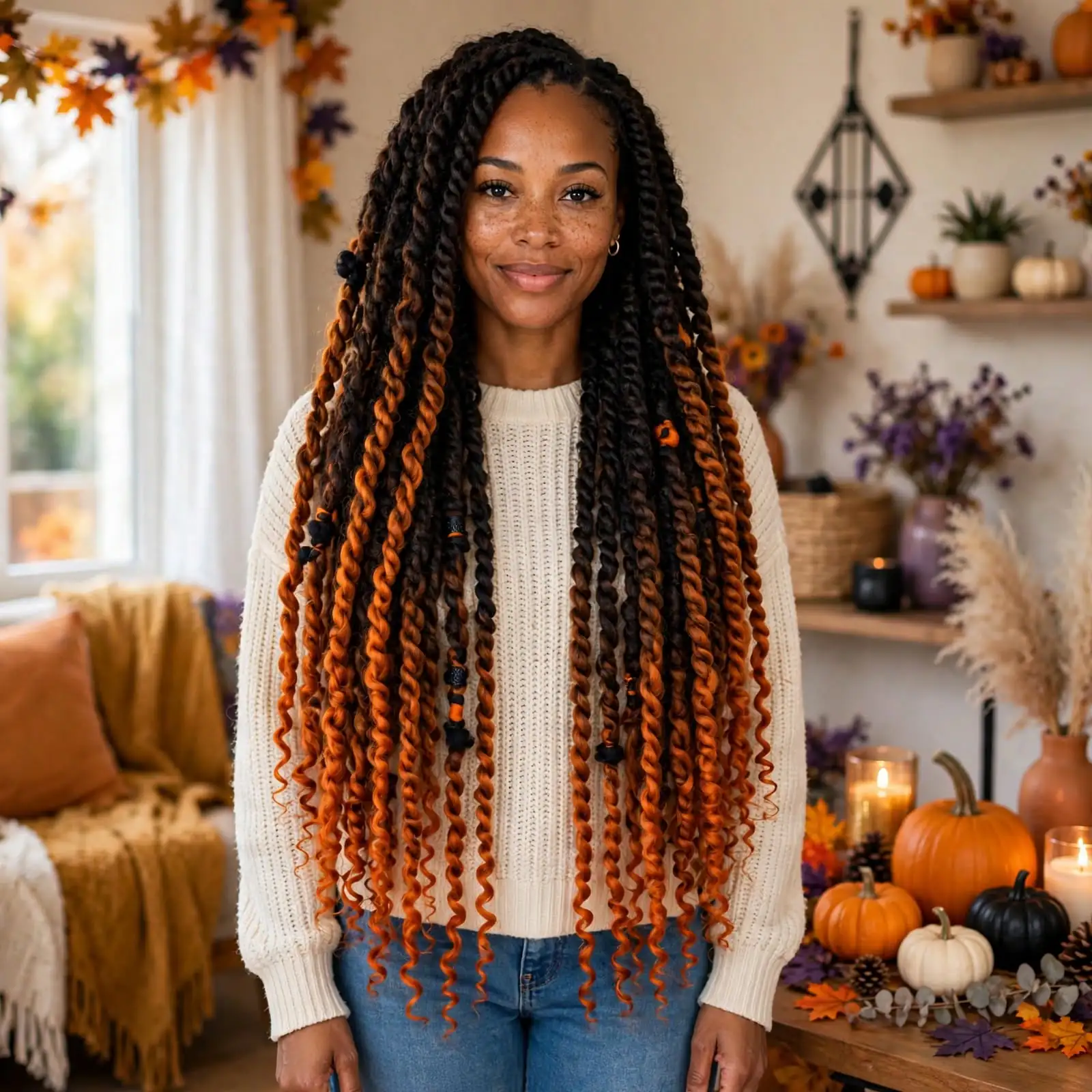 10. Orange and Black Ombre Passion Twists Halloween Hairstyles Black Women 1