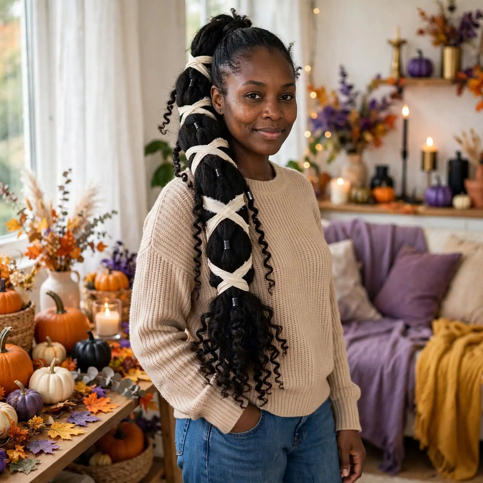 12. Mummy Wrapped Ponytail Halloween Hairstyles Black Women