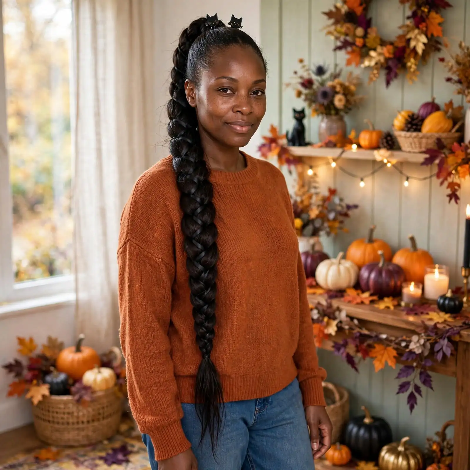 5. Black Cat Braided Ponytail Halloween Hairstyles Black Women 1